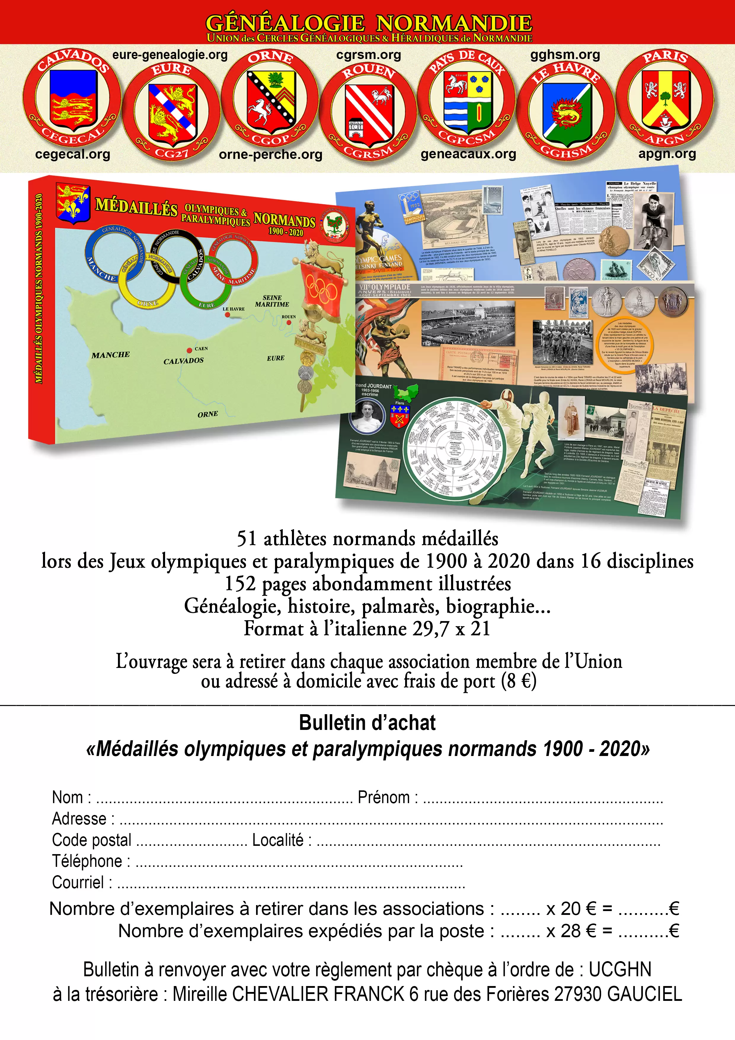 Bulletin de commande livre sur les médaillés Olympiques Norman
